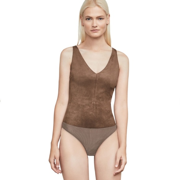 BCBGMAXAZRIA "MYA" Faux-Suede Tank Bodysuit, Brown Mocha - NWT - Picture 1 of 5